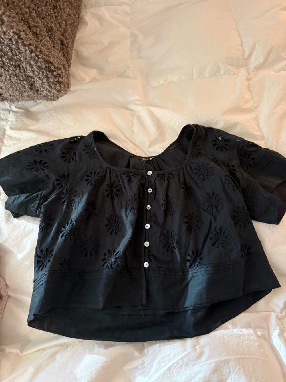 Rails Black Eyelet Button-Front Blouse